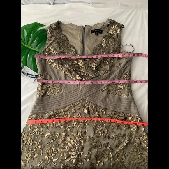 NEW‎ Tadashi Shoji Sequin Lace Sheath Dress Smoked Pearl [ SZ 14 ] - Picture 7 of 9